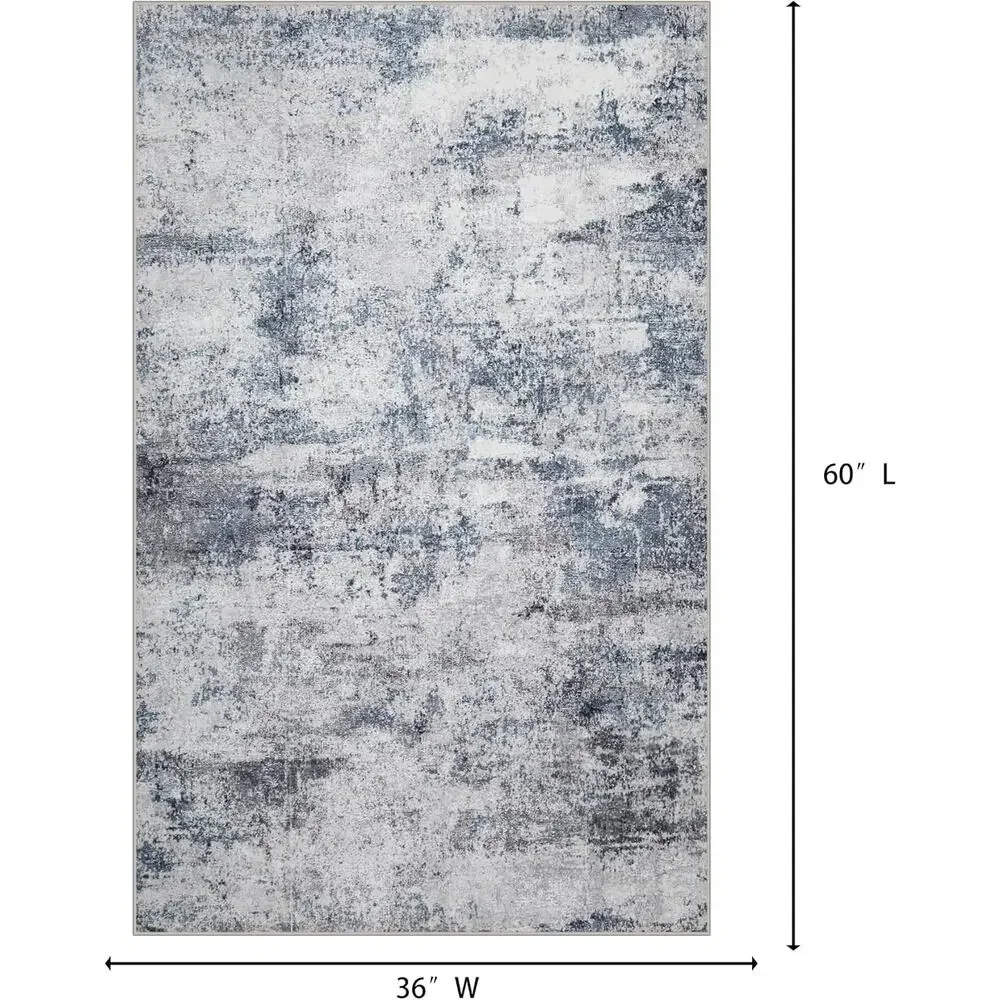 Abstract Area Rug Gray Blue 36x60 Inches Soft Low Pile Washable Indoor Carpet